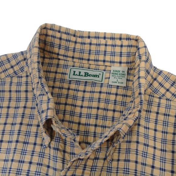 L.L. Bean Men's Plaid Yellow Long Sleeve Cotton Button Down Casual Shirt Large - Picture 5 of 8